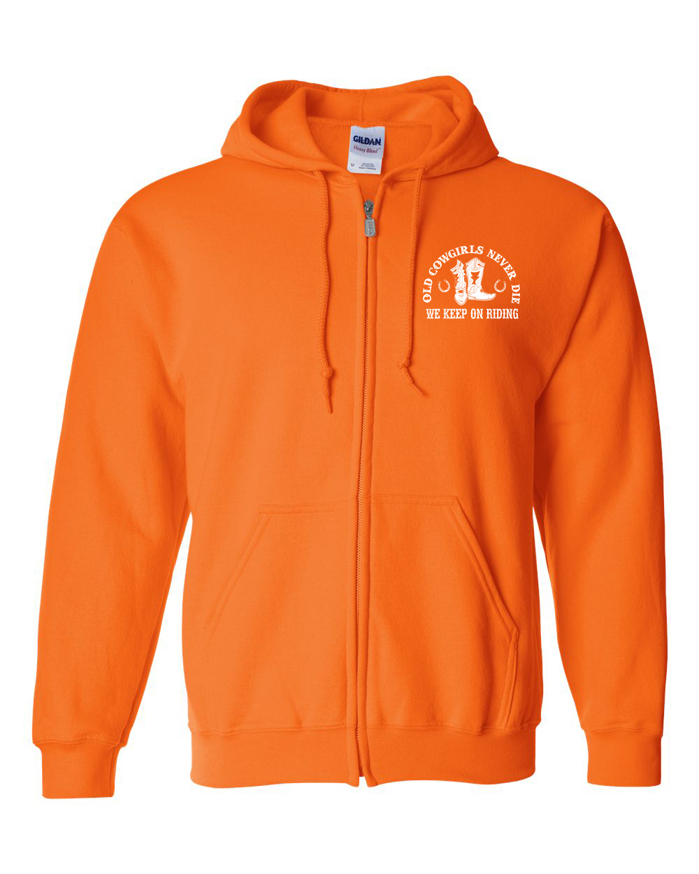 A bright orange zip up hoodie with the words " college of business " on it.