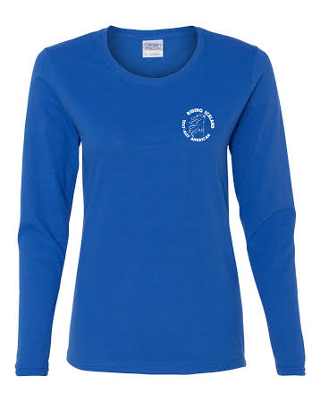 A blue long sleeve shirt with the words " women 's fitness club."