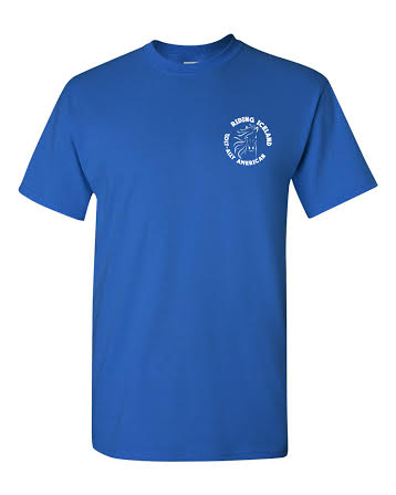 A blue t-shirt with the words " support our troops ".